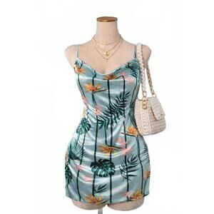 Guess Tropical Satin Cowl Mini Dress